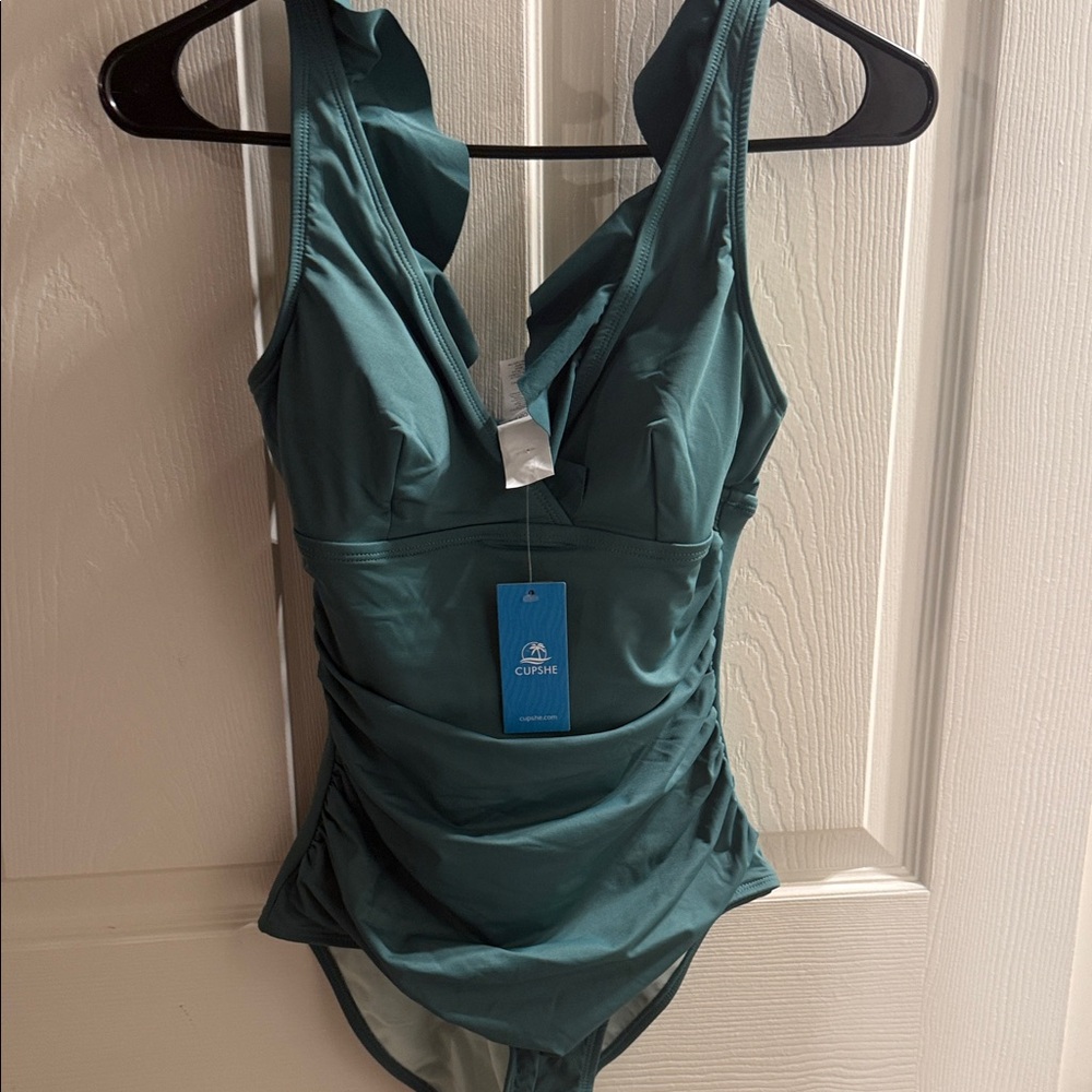 Cupshe Dark Teal Ruffle-Strap One-Piece Swimsuit for Kids